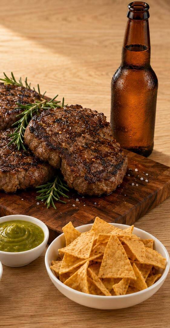 Carnes, salsas y cervezas — momento de consumo